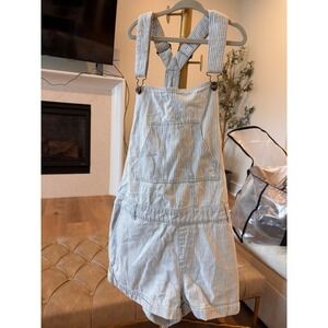Volcom Kids Blue White Hickory Stripe Denim Shortalls Overalls Size M 12